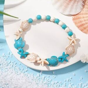 NWT Coastal Sea Turtle & Starfish, Synthetic Elastic Bracelet